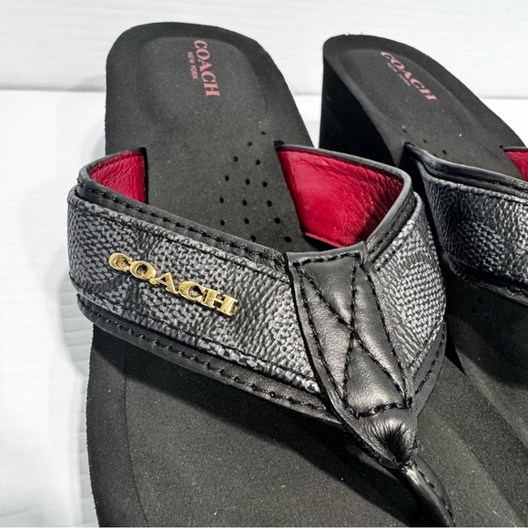 Coach Jolene Black Logo Platform Flip Flops Size 6.5 - Picture 4 of 12